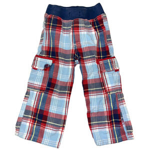 Mini Baby Boden Red White Blue Plaid Pants Boys Sz 2-3 Cargo Pockets